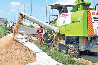 A machine that harvests and throws grain