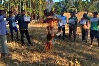 narendra modi effigy burnt in behali