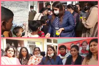 Sarees were distributed to women in Vasant Kunj Harijan Basti, Delhi on Sonia Gandhi's birthday