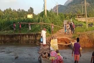 temporary bridge built by  villagers at chittore district(AP)