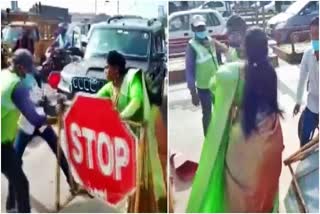 YSRCP leader D Revathi slaps a toll plaza staff at Kaja Toll in Guntur district