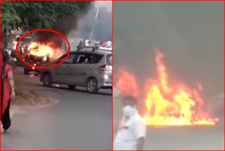 a car burned on a road