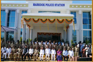 Ministers inaugurating a police station in the Markook Mandal in siddipet district