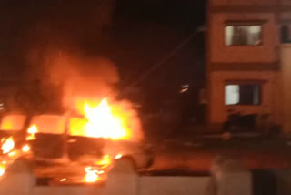 Car fire in police station