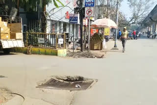 Open drainage in road