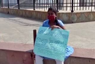 student protest infront of gandhi statue in pondicherry