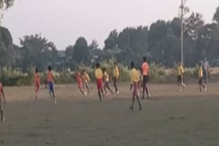 Children playing football in Lahowal field