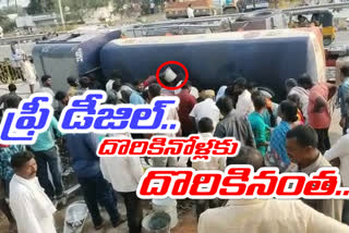 Diesel tanker overturns