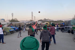 Volleyball court comes up at Singhu border (Delhi-Haryana border) where farmers continue to protest against the three farm laws.