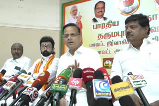 bjp kt ragavan addressing press in dharmapuri