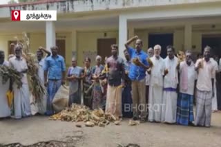 Farmers besiege kovilpatti kottaachiyar office with crops damaged by wildlife