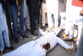 sirsa Farmers Ranjit Chautala burnt effigy