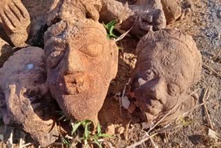 Old fractured sculptures found in digging mud to build house IN KORIYA