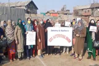 employees protest against non receipt of salary in anantnag