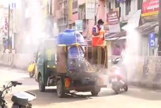 Disinfectant spray throughout Netaji Market 