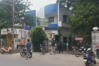 Telecommunication contract workers protest in front of BSNL office