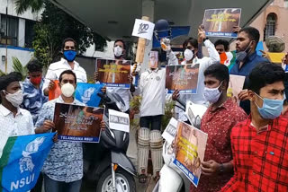 Nsui protest against petrol rates in Hyderabad 