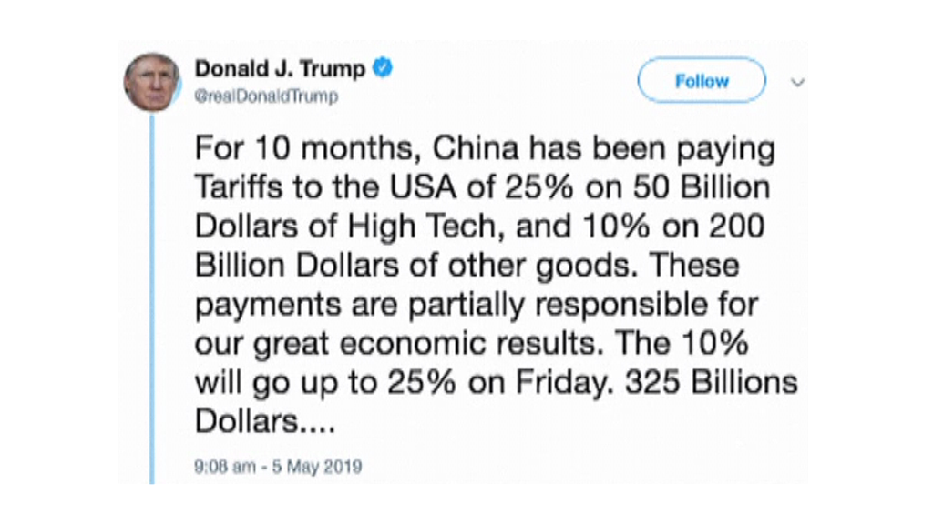 Donald Trump,Chinese tariffs,trade tariffs,Donald Trump on Twitter,import taxes,tariffs on Chinese products,business news,US China trade tariffs,US China trade relations