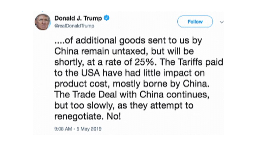 Donald Trump,Chinese tariffs,trade tariffs,Donald Trump on Twitter,import taxes,tariffs on Chinese products,business news,US China trade tariffs,US China trade relations