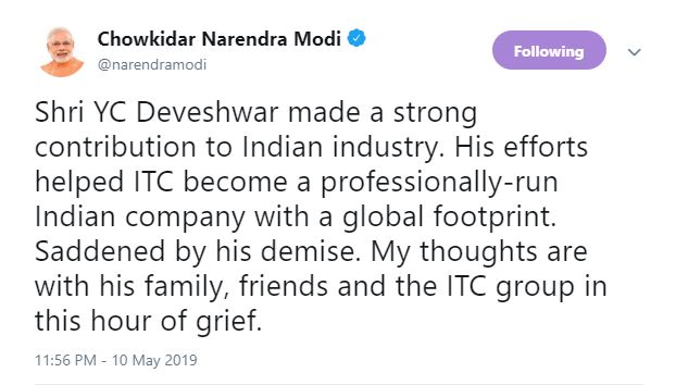 ITC Chairman,Y C Deveshwar,Y C Deveshwar passes away,Y C Deveshwar death,ITC Chairman Y C Deveshwar passes away,Mamata Banarjee,business news