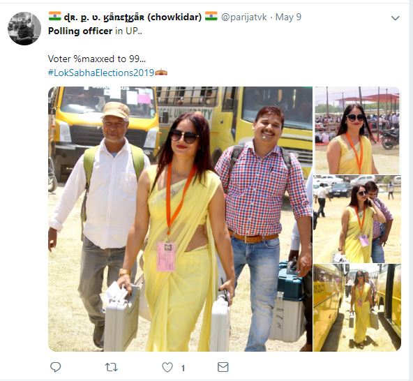 polling officer in yellow saree.