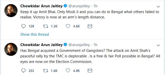 jaitley tweets after scourge in kolkata