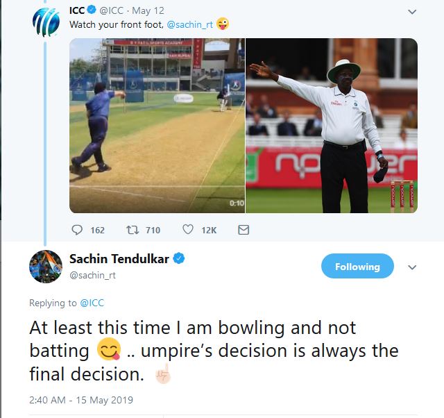 sachin, comes up, witty, reply, icc, trolls, no ball, ସଚିନ