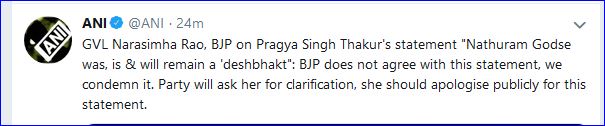 bjp on pragya godse