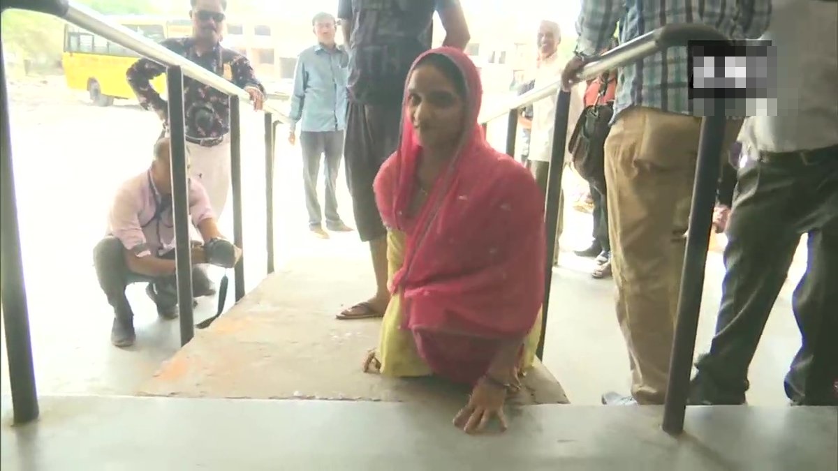 A specially-abled woman casts vote in Indore