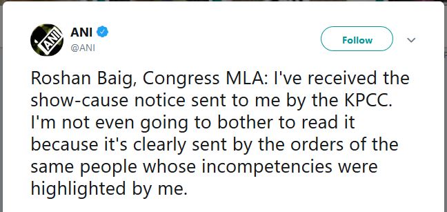 roshan baig on rift in congress