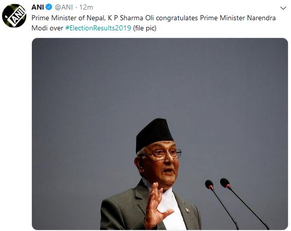 kp sharma oli wished modi on victory