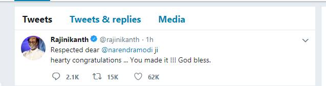 Rajinikanth congratulates Modi