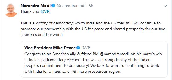 mike pence congratulates modi