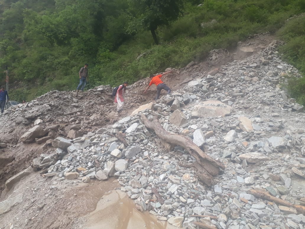 road block due to heavy rain