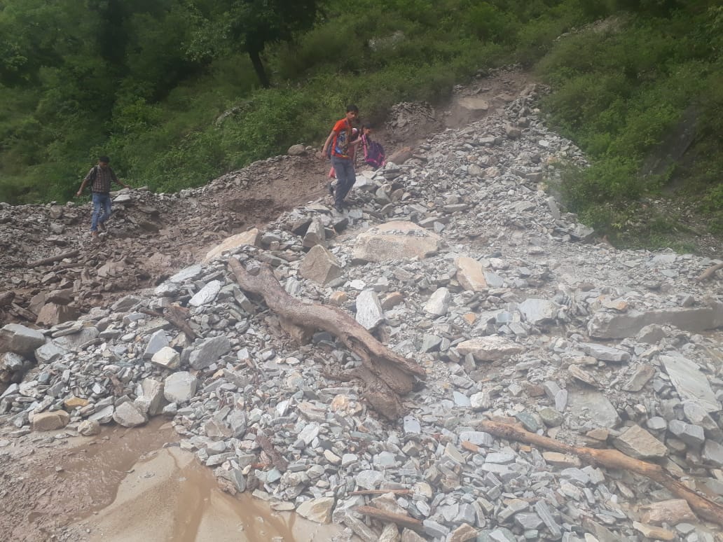 road block due to heavy rain