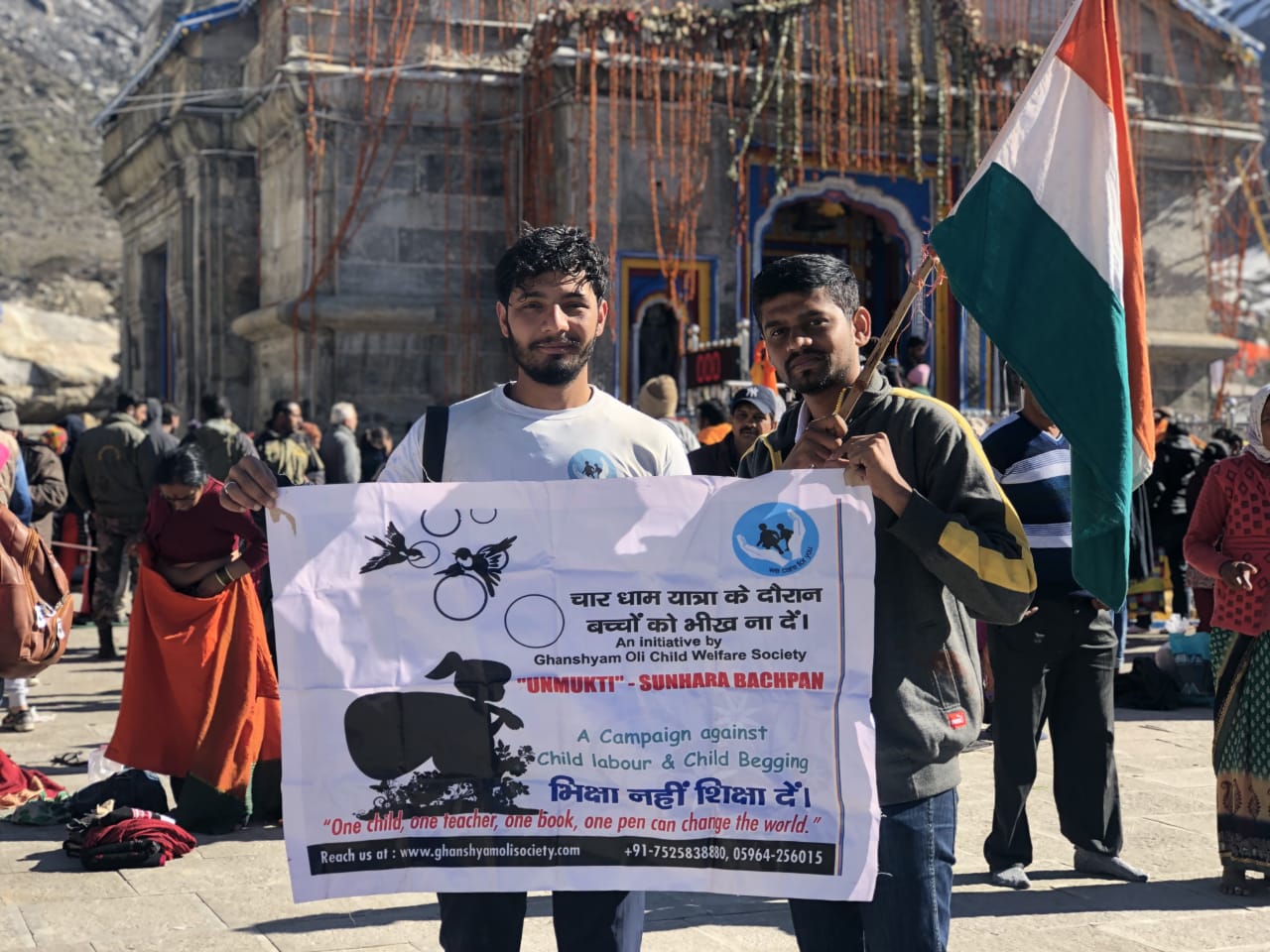 two youth campaigning to awareness on child beggary in rudraprayag