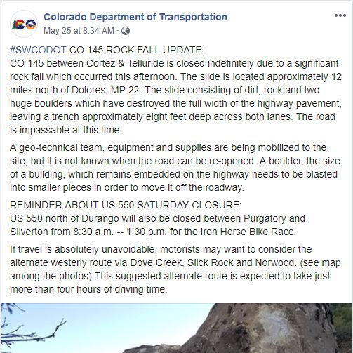 highway blocked in colorado of america