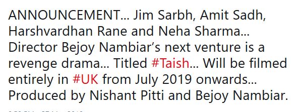 Jim Sarbh and Amit Sadh roped in for Bejoy Nambiar's Taish