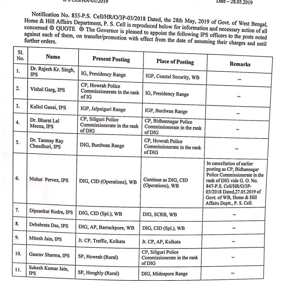 changed police officers in west bengal, nabanna