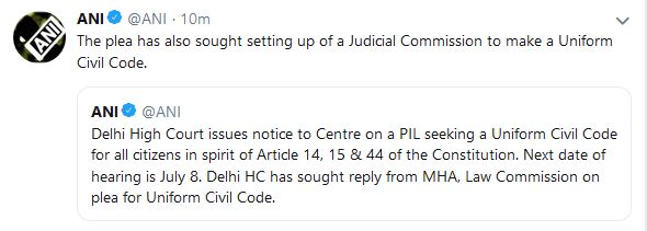 notice to centre over uniform civil code