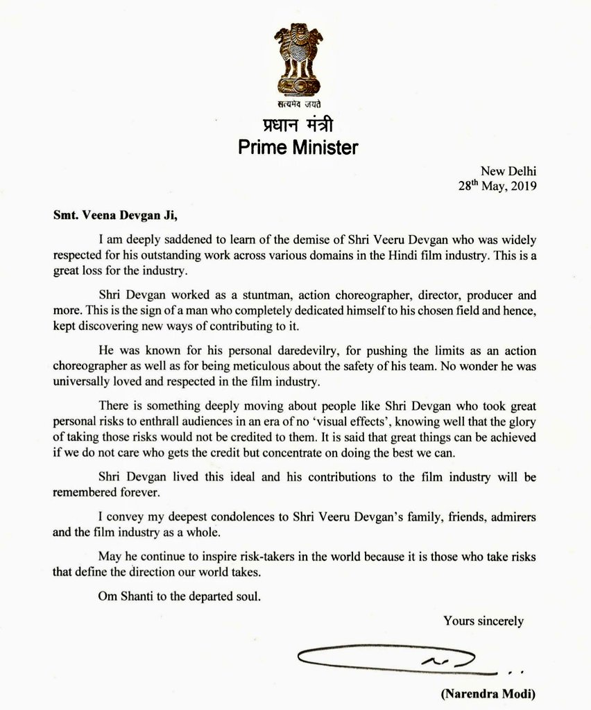 narendra modi letter about veeru devgan