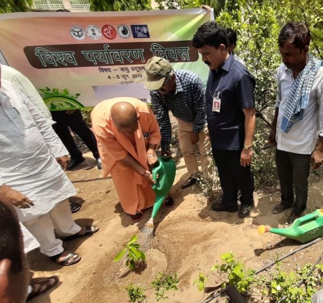 UP CM Yogi Adityanath planted a sapling at his residence.