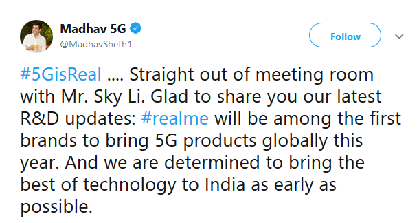 Realme,Realme 5G handset,Realme India CEO,Madhav Sheth,Realme India,Realme Phones,business news