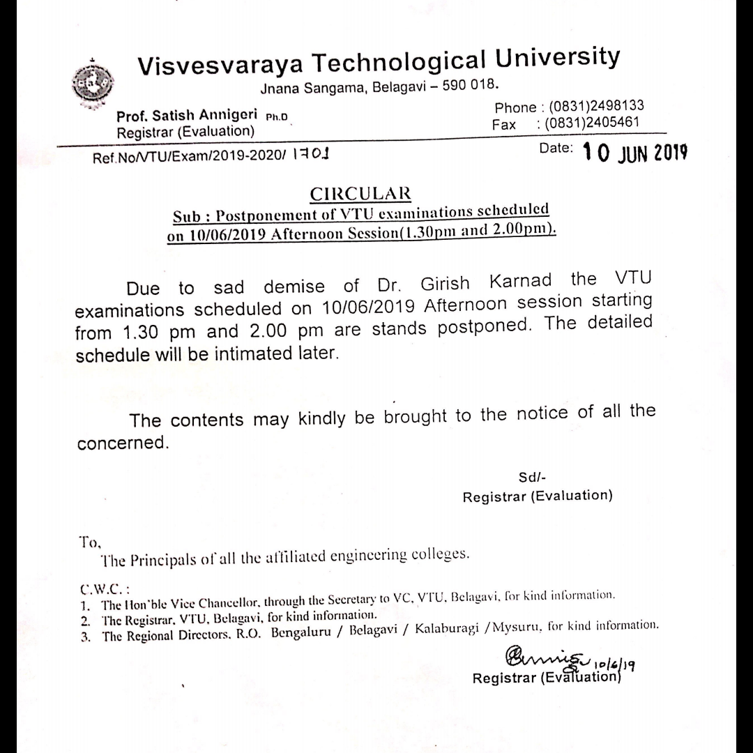 VTU postponed tests