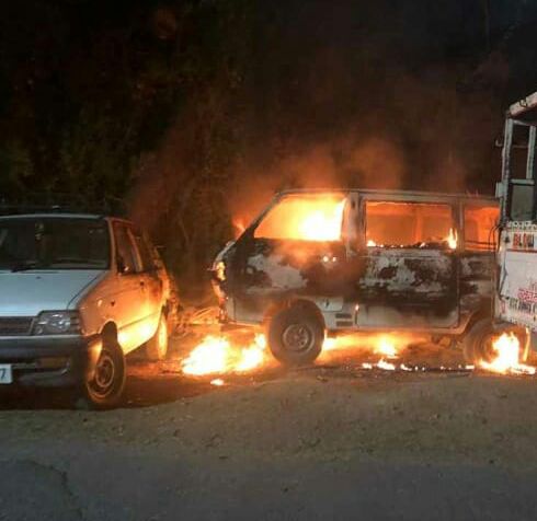 vehicles caught fire