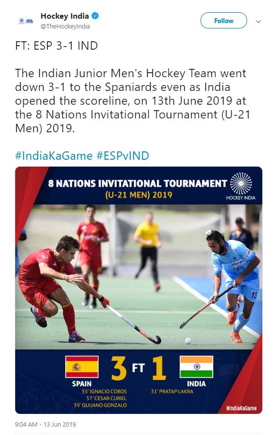 Hockey India Tweet