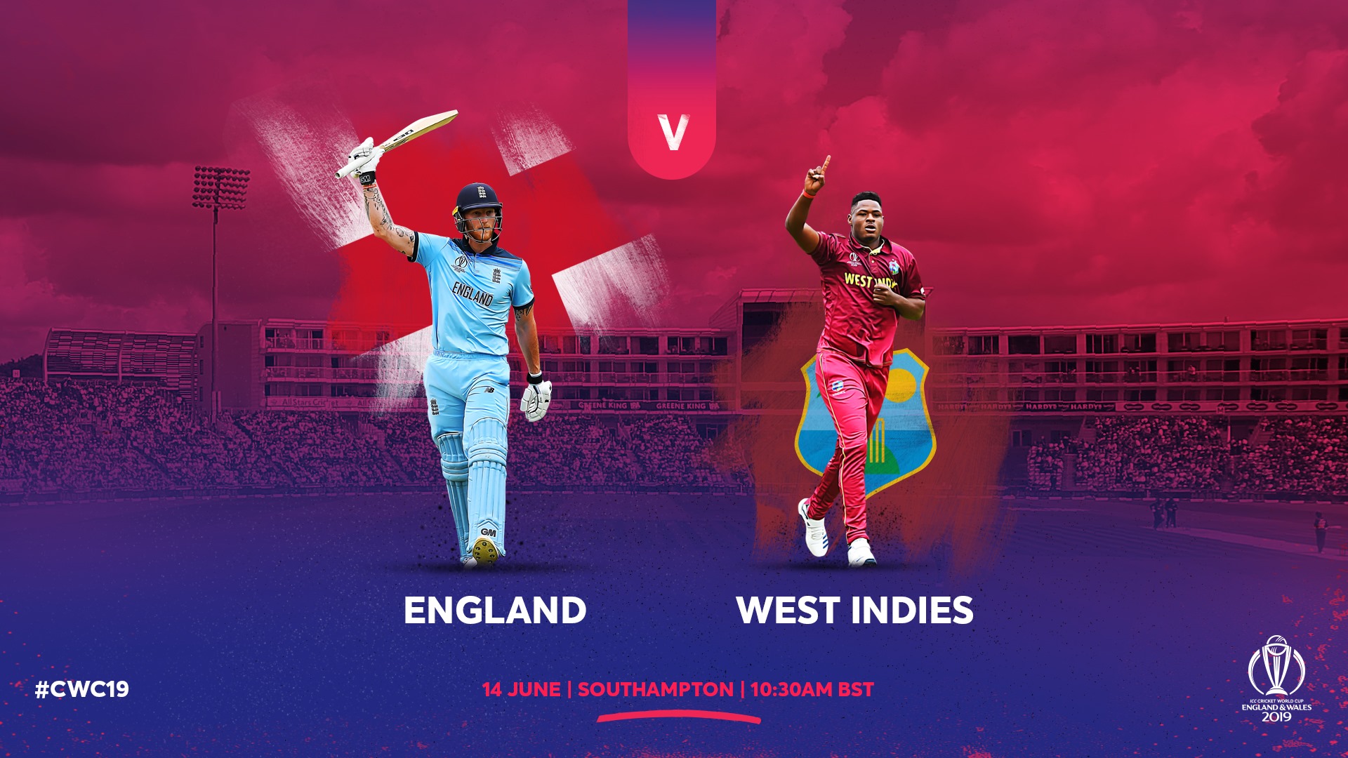 world cup cricket  England vs West Indies  Chris Gayle  jos buttler  Southampton  ക്രിക്കറ്റ് ലോകകപ്പ്  ഇംഗ്ലണ്ട്  വെസ്റ്റ് ഇൻഡീസ്  മഴ ഭീഷണി  ജോ റൂട്ട്