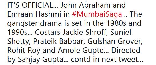 Jackie, Suniel join John, Emraan in Sanjay Gupta's 'Mumbai Saga'