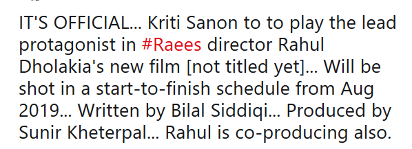 kirti sanon bags lead role in director rahul dholakia film