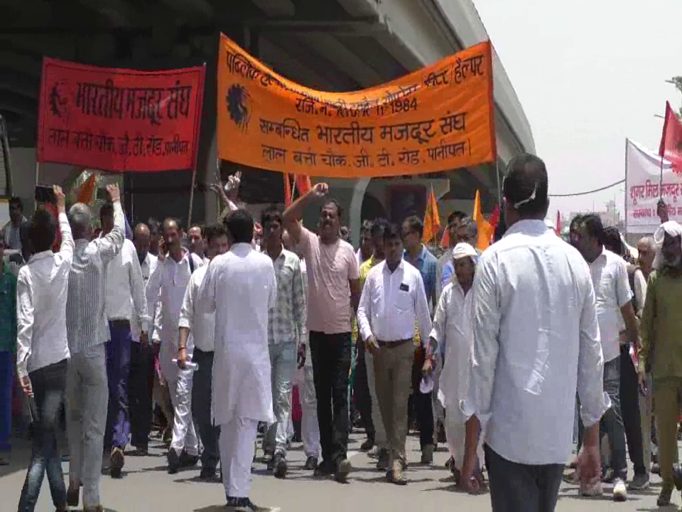 workers protest in panipat